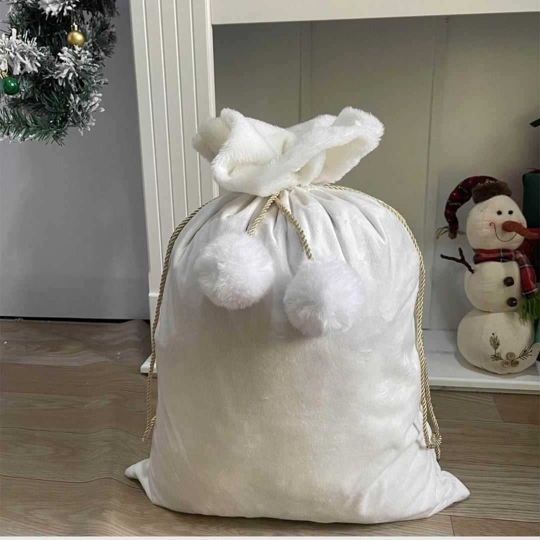 White Velvet Christmas Gift Sack