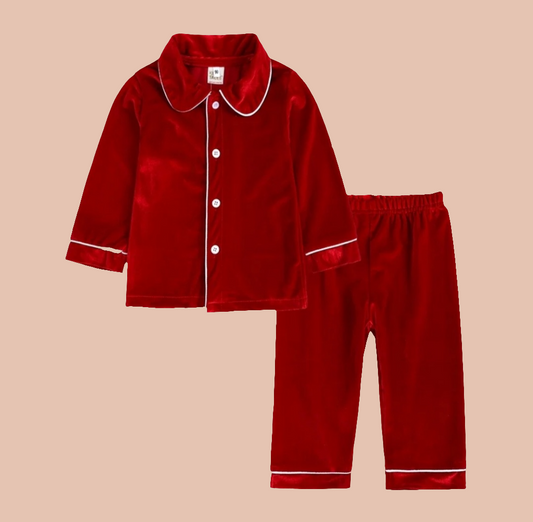 Boys Christmas Red Velvet Pyjamas