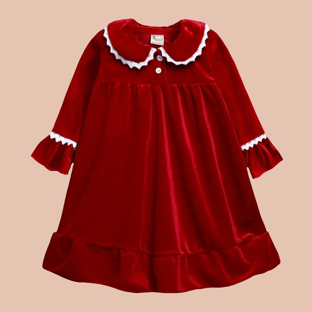 Girls Christmas Red Velvet Night Dress