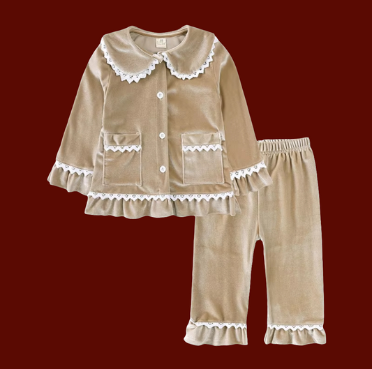 Girls Christmas Gold Velvet Pyjama set