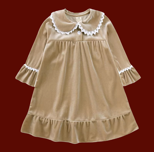 Girls Christmas Gold Velvet Night Dress