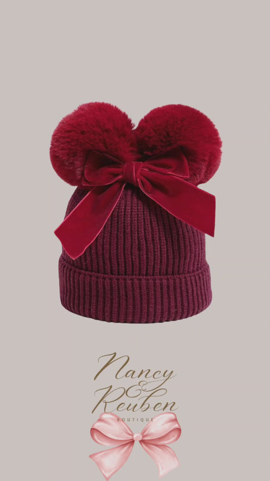 Pom Pom Bow Beanie