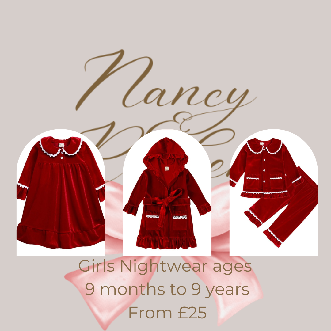 Girls Christmas Red Velvet Night Dress